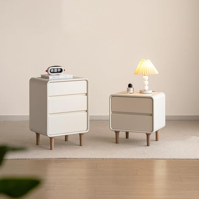 Vadisun 3-Drawers White Wood Nightstand, Mid Century Modern Nightstands, Tall Night Stand for Bedroom, Wood Bedside Tables for Dorm, Sturdy(Rubberwood, 24.88" H)