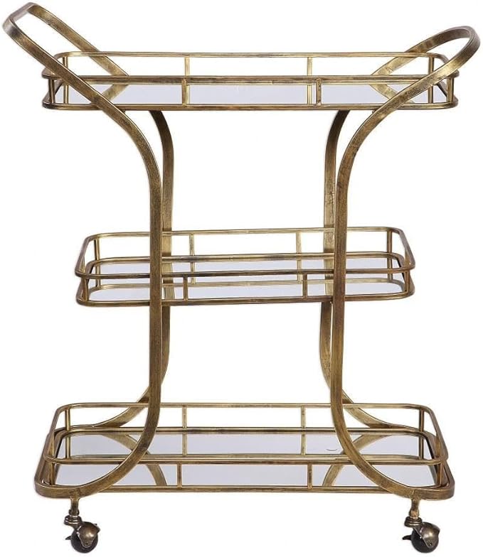 Uttermost Stassi 33" Wide Antiqued Gold Serving Bar Cart