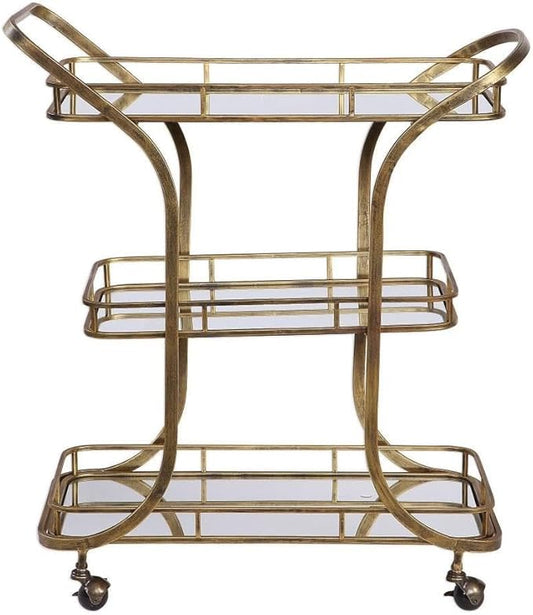 Uttermost Stassi 33" Wide Antiqued Gold Serving Bar Cart