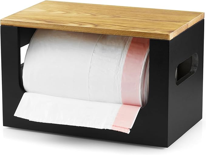 Trash Bag Dispenser,Wood Garbage Bag Dispenser,Stackable Trash Bag Holder,Under Sink for Kitchen, Pantry, Laundry Room, Cabinet Organizer and Storage