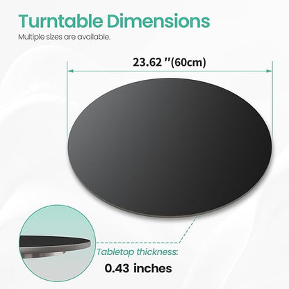 23.6" Lazy Susan Turntable – 360° Sinteredstone Silent Anti-Slip Turntable, Table Top Centerpiece for Kitchen, Pantry, Spice Rack, Refrigerator & Dining Table, Black
