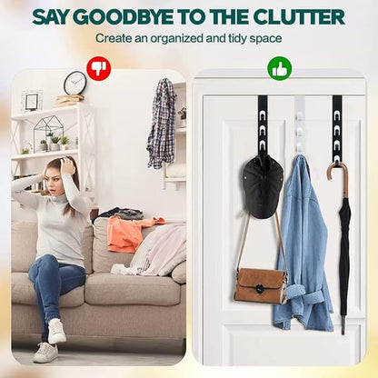 2 Pack White Coat Hooks, 4 Layers Metal Hats Hanger, Strong Vertical White Coat Hook, Over Door Rack for Hanging Bags Jams Scarf Keys and More.