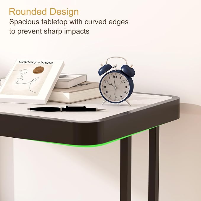 Narrow Side Table, End Table with Drawer& Storage Shelves, Modern Sofa Couch Table Curved Bedside Table for Living Room Bedroom, Narrow Nightstand with Thickening Iron Shelves for Small Space, White
