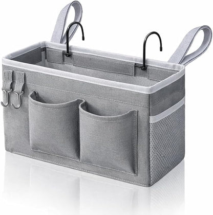 Kanrichu 1pcs Bedside Caddy Hanging Storage Bag, Organizer Baskets with Pockets for Bunk Bed Accessories, Loft & Dorm Rooms Chair Bed Rails (Grey-1pcs)