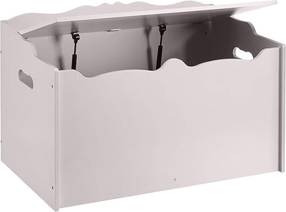 Amazon Basics Kids Wooden Toy Storage Chest with Safety Lid, Spacious Organizer for Bedroom, Gray, 30" x 18" x 19"