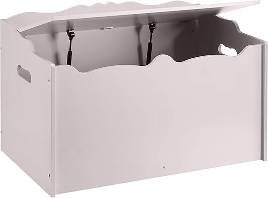 Amazon Basics Kids Wooden Toy Storage Chest with Safety Lid, Spacious Organizer for Bedroom, Gray, 30" x 18" x 19"