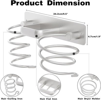 hicorfe Hair Dryer Holder 3 in 1 Hair Tool Organizer,Blow Dryer Holder Wall Mounted,Bathroom Bedroom Care Styling for Flat Iron,Curling Iron,Hair Straightener（Silver）