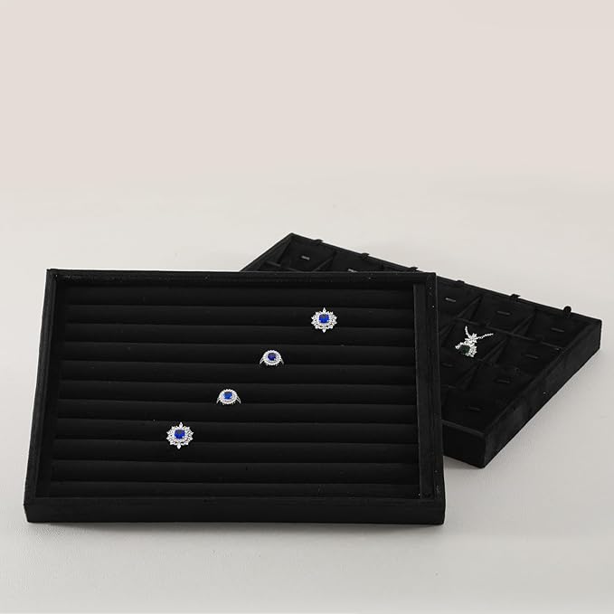 Ring Display Tray, Velvet Jewelry Trays,Premium Ring Organizer,Luxury Stud Earring Organizer,Black Jewlery Organizer