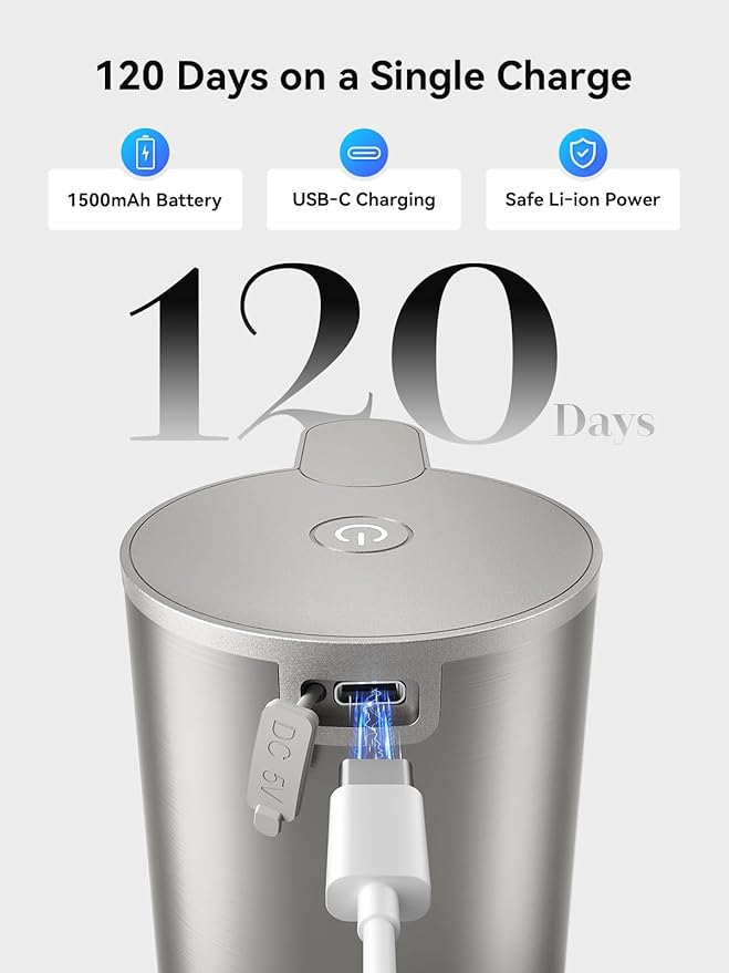 SUNLY Automatic Foam Soap Dispenser, 0.2s Fast Sensor, USB-C Rechargeable, Smudge-Resistant Stainless Steel, Touchless Liquid & Foaming Soap Dispenser for Bathroom, Kitchen, Hotel, Silver