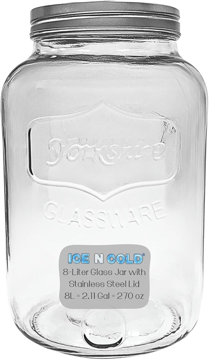 2 Gallon Glass Jar / 8-Liter Capacity / 270 Ounce Capacity – Clear Wide Mouth Container for Storage, Kitchen, Pantry, and Laundry.