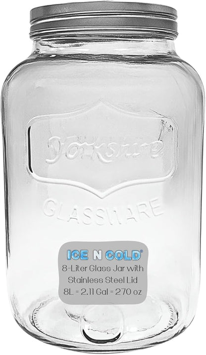 2 Gallon Glass Jar / 8-Liter Capacity / 270 Ounce Capacity – Clear Wide Mouth Container for Storage, Kitchen, Pantry, and Laundry.
