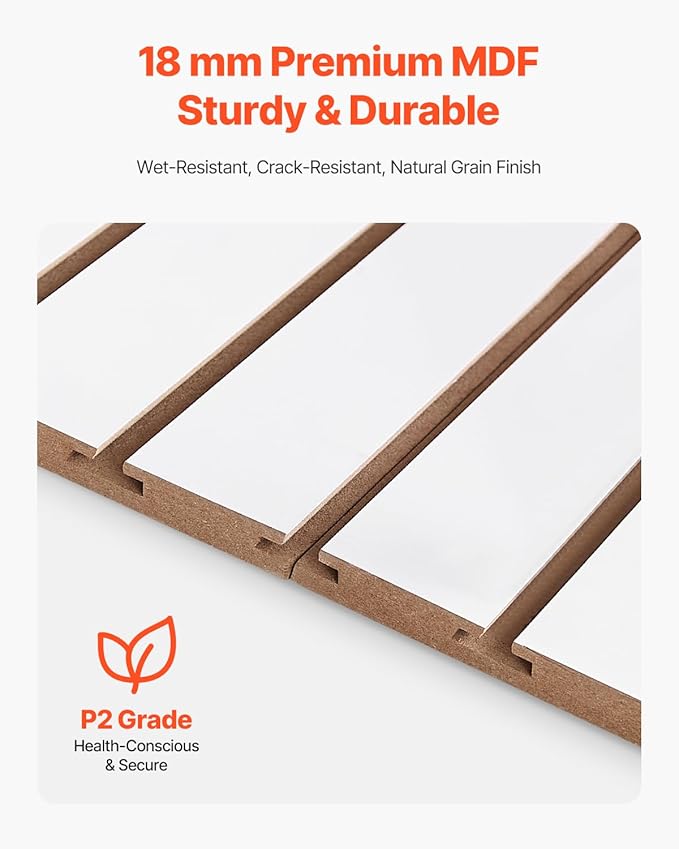 VEVOR Slat Wall Paneling, 4 x 4 ft, MDF Garage Slatwall with Modular Design, White Slat Wall Easy-to-Install Adjustable Slatwall Panel with Coupling Structure & DIY Cutting, Fits for Storage & Display