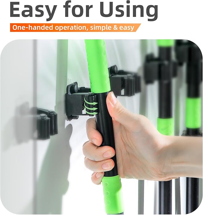 8 PCS Broom Holder Wall Mount, Upgraded Heavy Duty Mop and Broom Holder Wall Mount, Stainless Steel Broom Hanger Mop Holder Rack for Kitchen Laundry Garden Tool Organizer