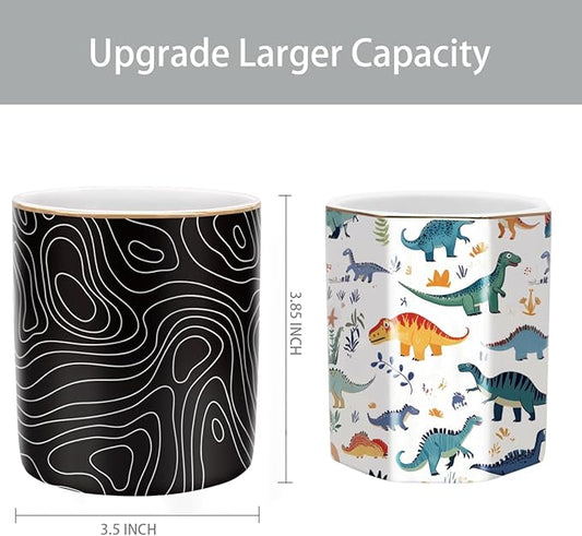 WAVEYU Pen Holder, Pencil Cup for Desk, Cute Makeup Brush Holder, Durable Ceramic Organizer Decor for Room, Office, Classroom, Abstract Pattern
