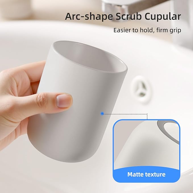 MOPMS Toothbrush Cup 13oz 380ml, Unbreakable Reusable Bathroom Tumbler 2Pcs, Non-Slip Plastic Bathroom Cup Toothbrush Holders for Bathroom, Grey