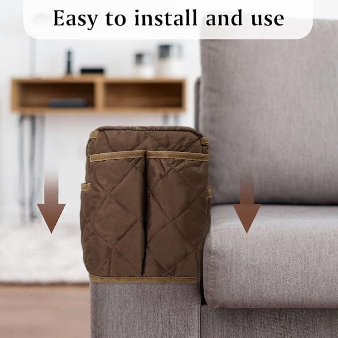 HADEEONG Remote Control Holder, Non Slip Bedside Armchair Caddy, Recliner Arm Caddy Armrest Organizer with 14 Pockets for Cell Phone TV Remote Control Magazines