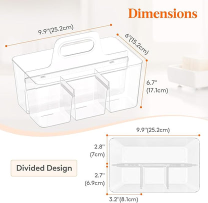 Lifewit Plastic Divided Caddy Organizer with Handle, Portable Art Supply Storage Organizer for Craft Supplies, Cosmetics, Holds Pencil, Crayon, Brushes, Hair Product, Dorm Shower Caddy, Clear, 1Pack