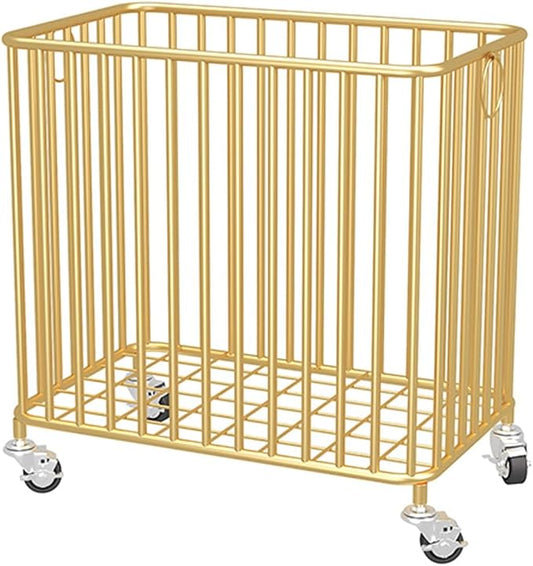 Easyars Rolling Laundry Hamper with Wheels,Large-size Metal Laundry Basket Cart,Clothes or Linen Storage Organize Hamper Bin for Living Room,Bathroom,Closet or Children Bedroom,Gold