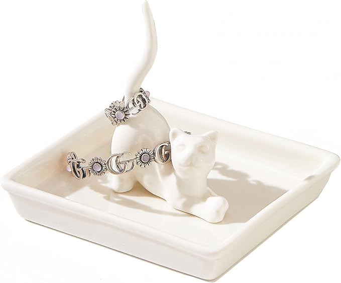 PUDDING CABIN Cat Mom Gifts for Women, Cat Ring Holder for Jewelry, Jewelry Tray Dish Rings Bracelets Earrings Trinket Tray, Cat Gifts for Cat Lovers Mother's Day Birthday Wedding Christmas Gifts