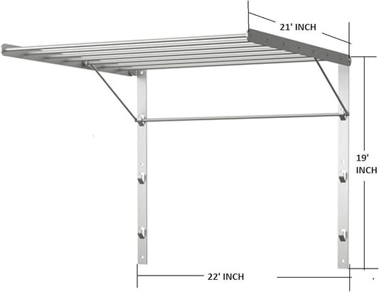 Wall Mounted Clothes Drying Rack - Stainless Steel Collapsible Laundry Rack - Space Saving Folding Accordion Dryer for Indoor & Outdoor Use (22Wx21Dx19H)