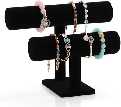 Wudygirl Velvet Bracelet Holder2 Tie Jewelry Stand Jewelry Holder Organizer for Bracelets Watches Necklaces Gift for Girl Women（Black 2 Tie）
