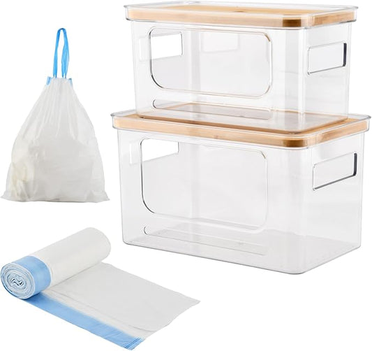 Trash Bag Dispenser Holder -Plastic Garbage Bag Pantry Organizer, Clear Large Laundry Pods Container with Lid, Stackable Under Sink Kitchen Laundry Room Organization and Storage