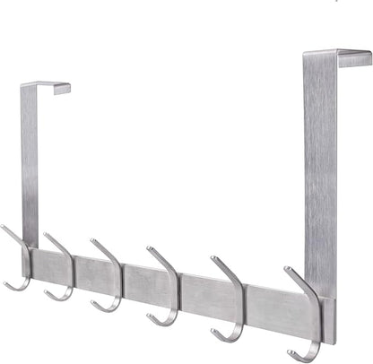 YUMORE Over The Door Hooks, Stainless Steel Heavy Duty Door Hanger for Coats Robes Hats Clothes Towels, Hanging Towel Rack Organizer, Easy Install Space Saving Bathroom Hooks