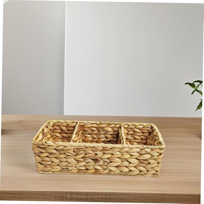 Woven Section Storage Basket Handwoven Organizer for Kitchen Cutlery Office Supplies Bathroom Essentials Compact Stylish Desktop Storage