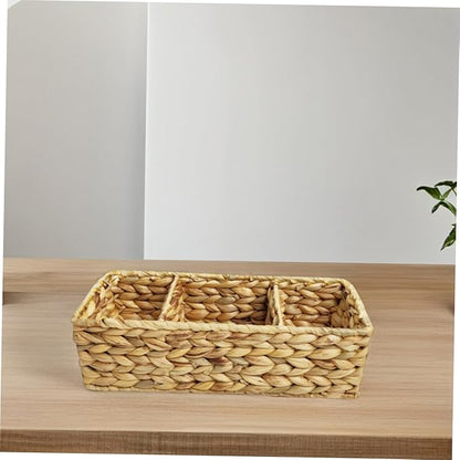 Woven Section Storage Basket Handwoven Organizer for Kitchen Cutlery Office Supplies Bathroom Essentials Compact Stylish Desktop Storage