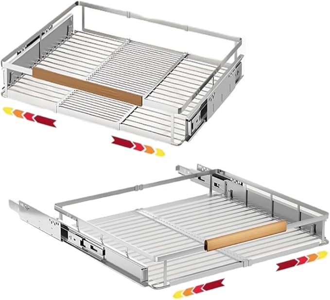 taiheis 2 Pack Expandable Pull Out Cabinet Organizer，Side Mounting 23.2~39.99"x22.5"Cabinet Pull Out Shelves, Expandable Slide Out Spice Rack for Kitchen Bathroom Office