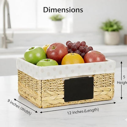 rectangular hyacinth wicker baskets with liners for storage, kitchen, laundry 12x9x5 iNCHES (Mix, 12x9x5 Inches)