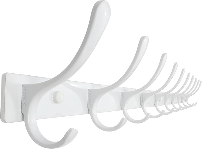 SKOLOO Wall Mounted Coat Rack - 10 Hooks, Heavy Duty, Stainless Steel, Metal Wall Hangers, Sturdy Coat Hooks for Hanging Coats, Jacket, Clothes, Hat, White