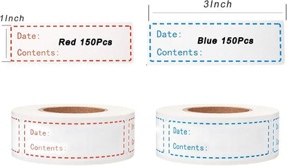 300pcs Removable Freezer Labels, Yoget 1 x 3 Inch Food Storage Stickers, Refrigerator Freezer Paper Label Easy Clean Leaves No Residue, 2 Color Food Labels Roll