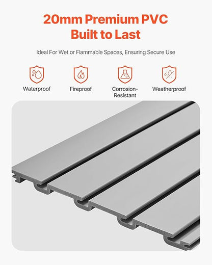 VEVOR Slat Wall Paneling, 2 x 4 ft, PVC Garage Slatwall with Modular Design, Grey Slat Wall Easy-to-Install Adjustable Slatwall Panel with Coupling Structure & DIY Cutting, Fits for Storage & Display