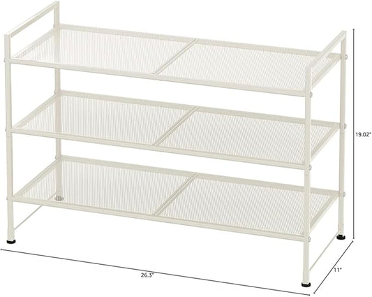 Simple Houseware 3-Tier Stackable Mesh Shoe Rack, White
