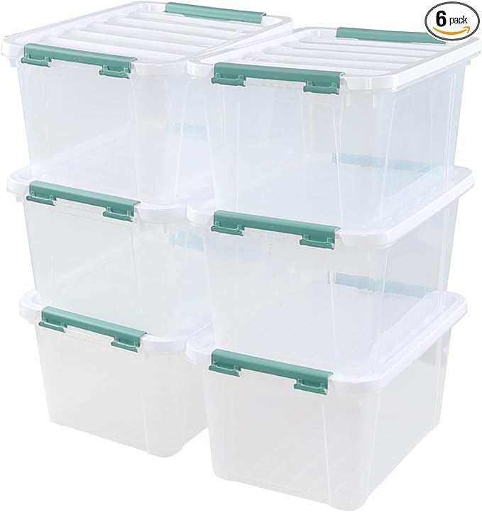 Quickquick 20 Quart Plastic Clear Latching Box, 6-Pack Clear Storage Box