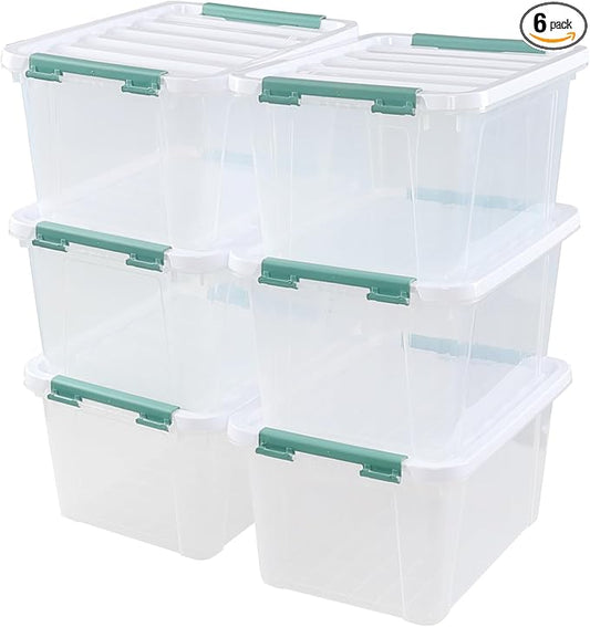 Quickquick 20 Quart Plastic Clear Latching Box, 6-Pack Clear Storage Box