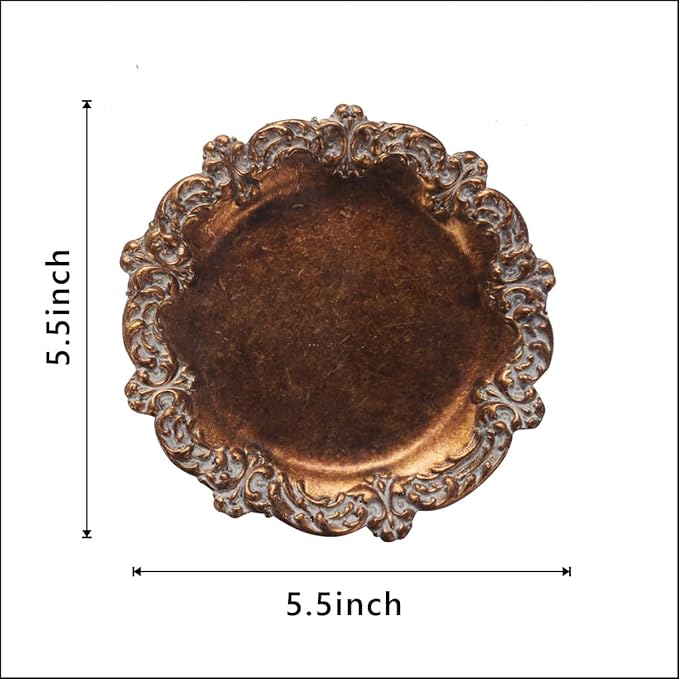 S-MANTIS Vintage Tray Small Antique Trinket Dish, Round, Ring Holder with Twisted Flower Surrounding, Cosmetics Makeup Storage Organizer, Gift, Aesthetic Room Decor (Bronze-Flower)