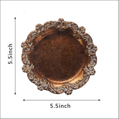 S-MANTIS Vintage Tray Small Antique Trinket Dish, Round, Ring Holder with Twisted Flower Surrounding, Cosmetics Makeup Storage Organizer, Gift, Aesthetic Room Decor (Bronze-Flower)