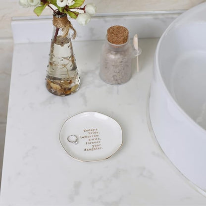 VINCOMIC Mother of Bride Ring Dish,Weeding Gifts for Mom from Daughter-Jewelry Dish Tray-Ceramic White