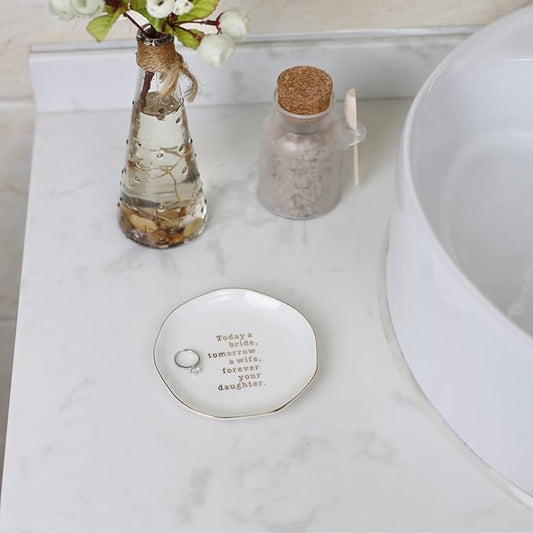 VINCOMIC Mother of Bride Ring Dish,Weeding Gifts for Mom from Daughter-Jewelry Dish Tray-Ceramic White
