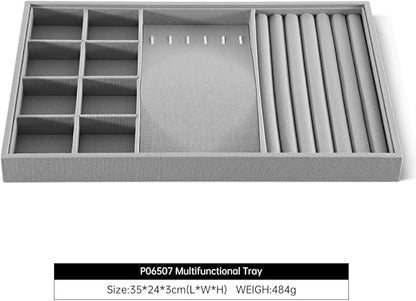 Dansmiy Linen Stackable Multifunctional jewelry Display Tray, Ring Earring Bracelet Necklace Storage Tray, Jewellery Shop Counter Showcase Table Top Organizers, Makeup Table Drawer Insert Jewelry Tray