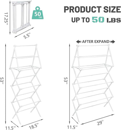 4 Tier Clothes Drying Rack Foldable | Foldable Clothing Drying Rack | Laundry Drying Rack Collapsible for Laundry Room, Dorm, Expandable Sturdy Metal Design | White 29"L x 11.5"W x 53"H