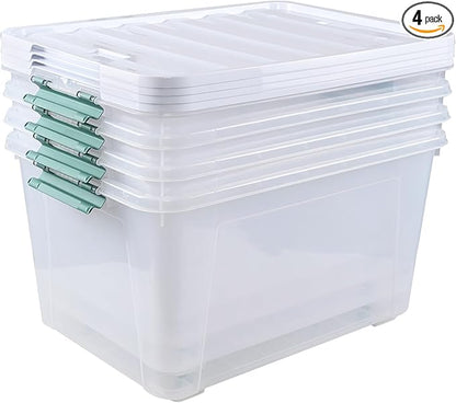 Loiycg 85 Quart Plastic Storage Bins with Wheels, Large Clear Latching Storage Box, 4 Pack