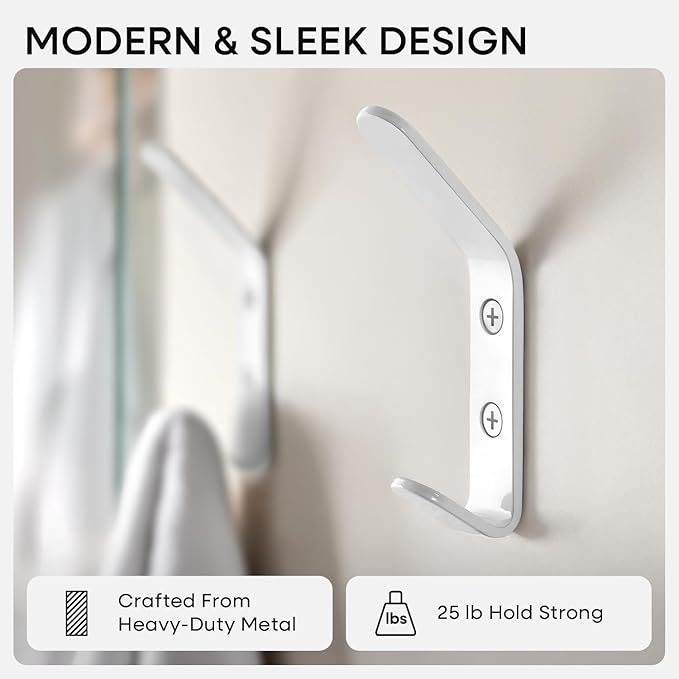 Homeforia Wall Coat Hook Rack - Set of 10 - White Metal Hooks for Hanging Coats - Hat Hooks - Hat Hangers for Wall