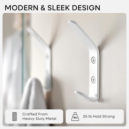 Homeforia Wall Coat Hook Rack - Set of 10 - White Metal Hooks for Hanging Coats - Hat Hooks - Hat Hangers for Wall