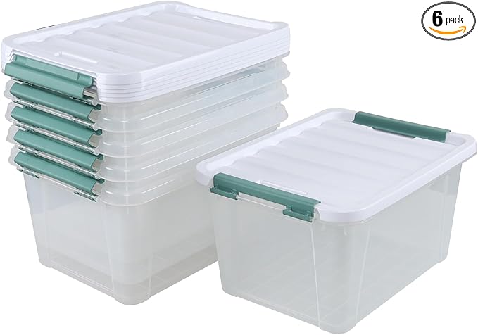 Melontray 20 Quart Clear Stackable Storage Box, 6-Pack Plastic Storage Container with Latching Lid