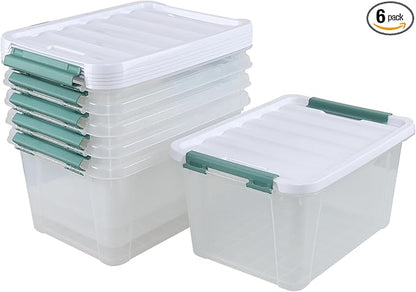 Melontray 20 Quart Clear Stackable Storage Box, 6-Pack Plastic Storage Container with Latching Lid