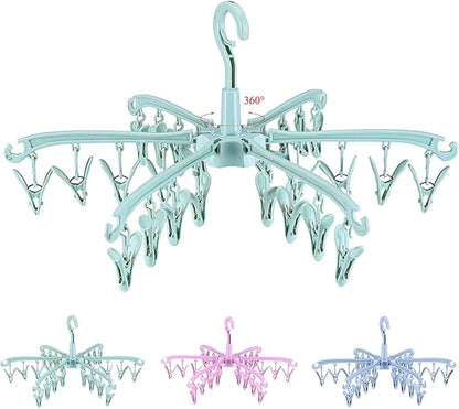Foldable Drying Rack with 24 Clips for Drying Socks Lingerie Baby Clothes Drying Towels Rotatable Sock Drying Rack