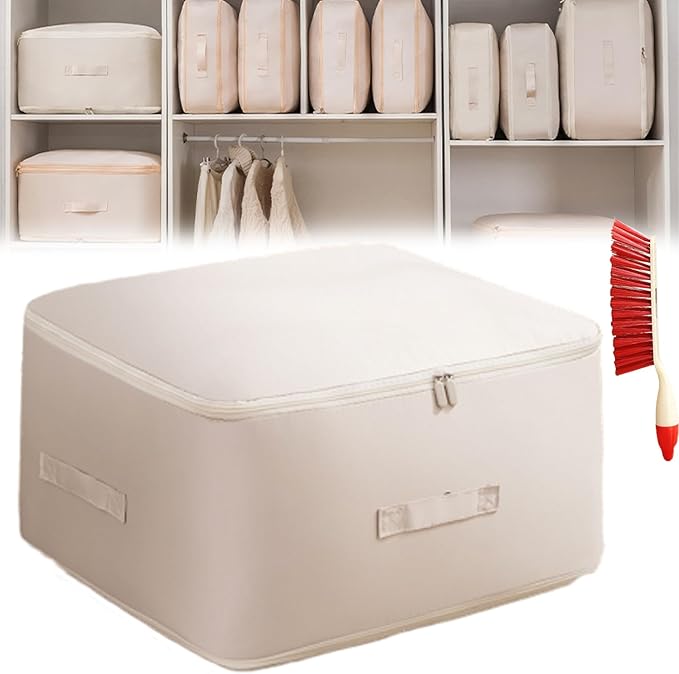 Ultra Space Saving Self Compression Organizer, 3-Layer Washable Comforter Storage Bag, Compression Bags for Storage for Storing and Organizing Winter Blanket, Duvets (Large Oatmeal)